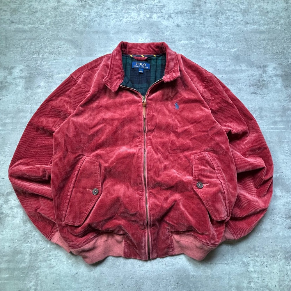 Polo Ralph Lauren Bomber Jacket Small Red Corduroy Plaid Lined Vintage Zip Up